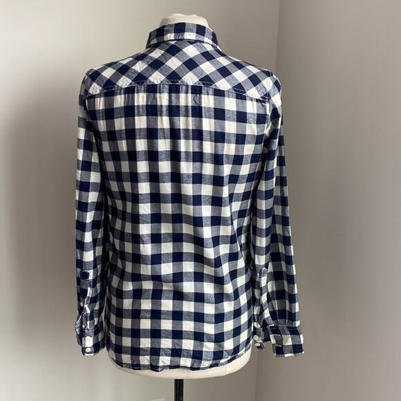 J. CREW Gingham Button Shirt Womens Sz Small Navy Gingham Perfect Fit - Picture 5 of 6